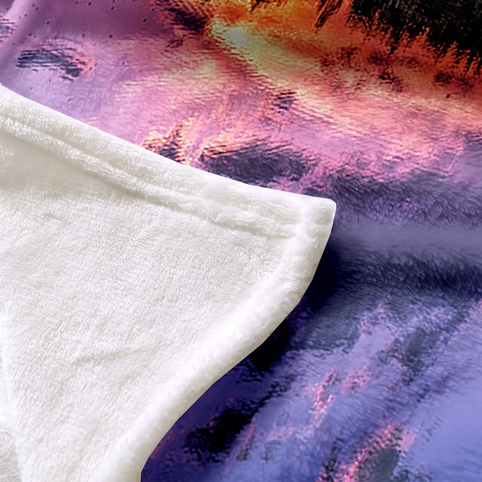 Daesar Natale Coperta Pile Fantasia, Coperte Flanella Singolo/Matrimoniale Divano/Letto Viola Chiaro Arancione Motivo Alberi e Lago Coperta Calda e Morbida, 150x200cm