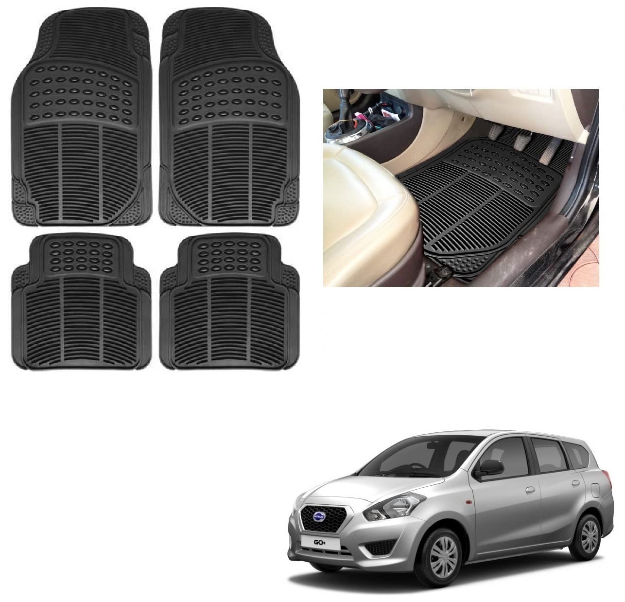 Auto Addict Rubber Mats Car Foot Mats (Black,Set of 4Pcs) for Datsun Go Plus-image-38