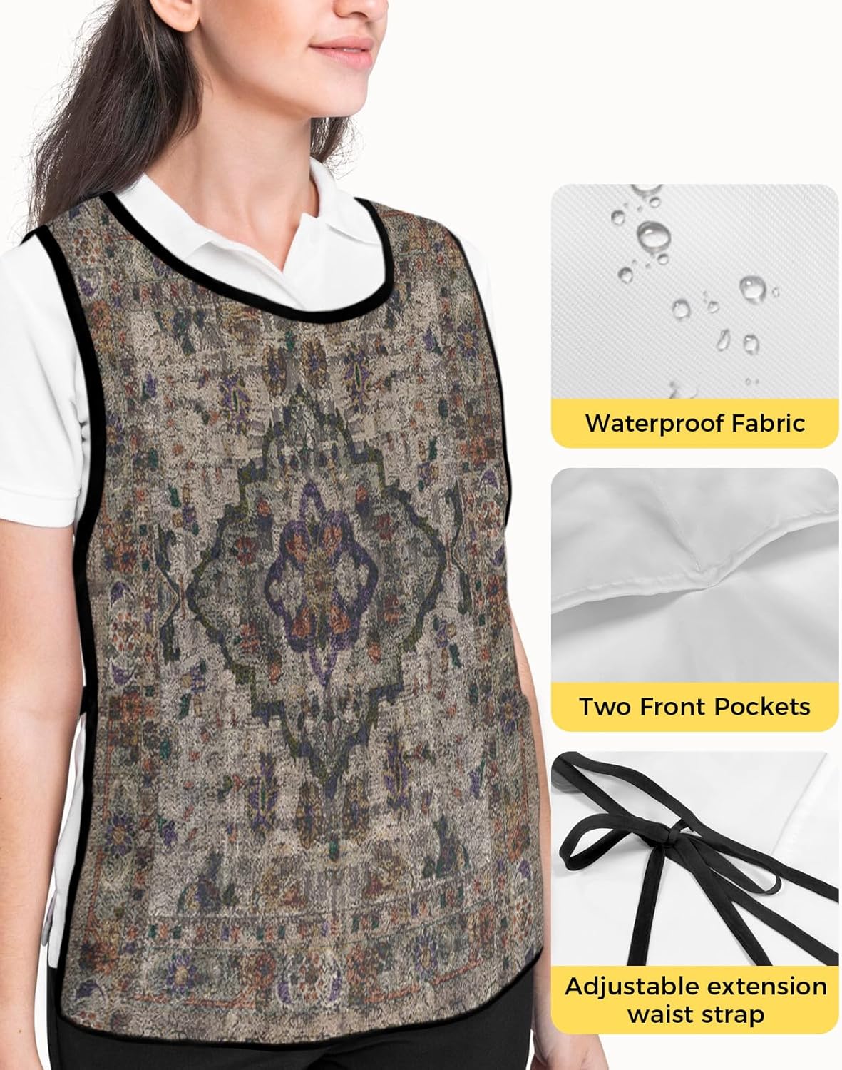 Vintage Ethnic Unisex Cobbler Apron with 2 Pockets Vest, Cleaning Smock Apron for Work Chef Kitchen - 1 Pack
