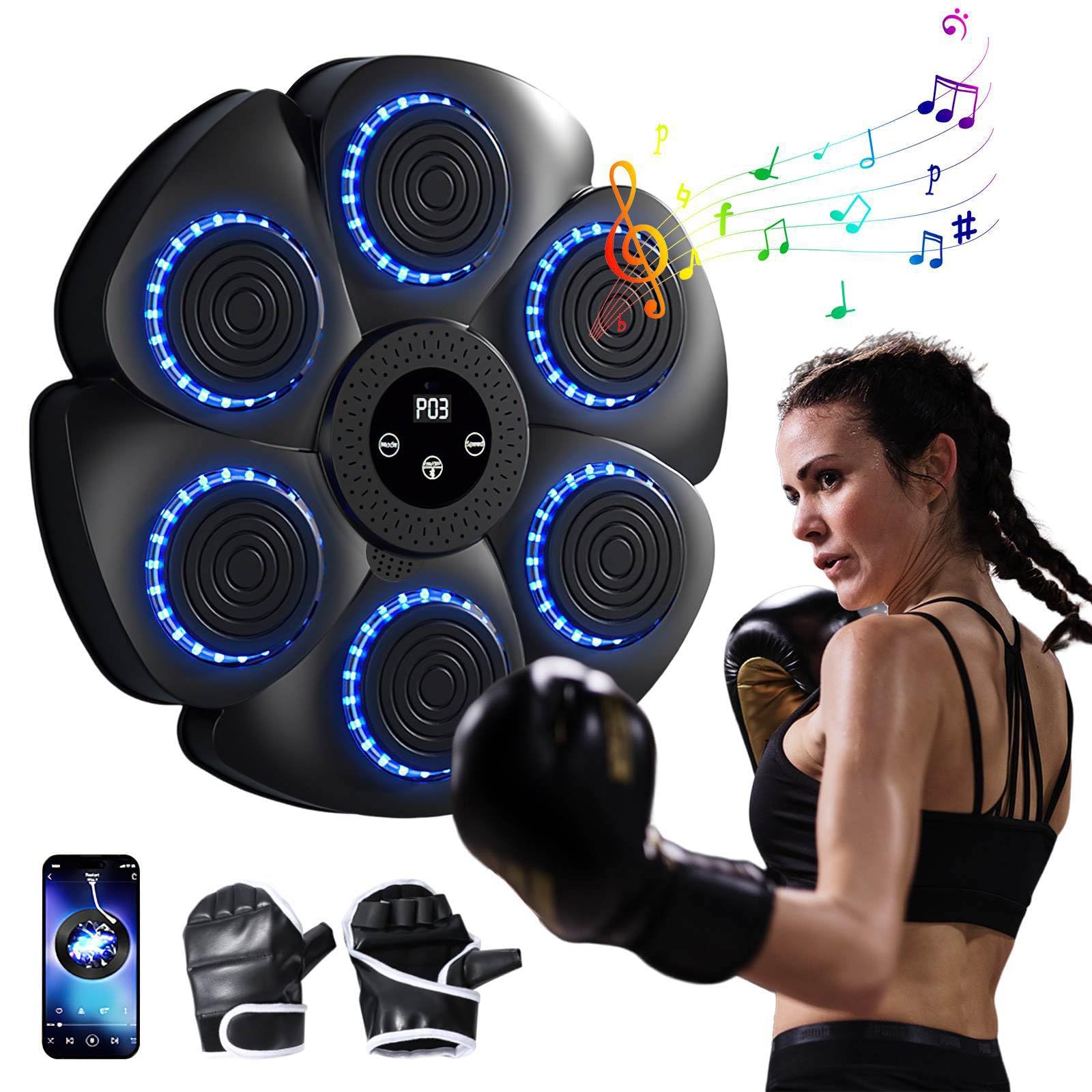 Macchina Boxe Musicale LED Con Bluetooth E Guanti – 9 Velocità Per Adulti E Bambini