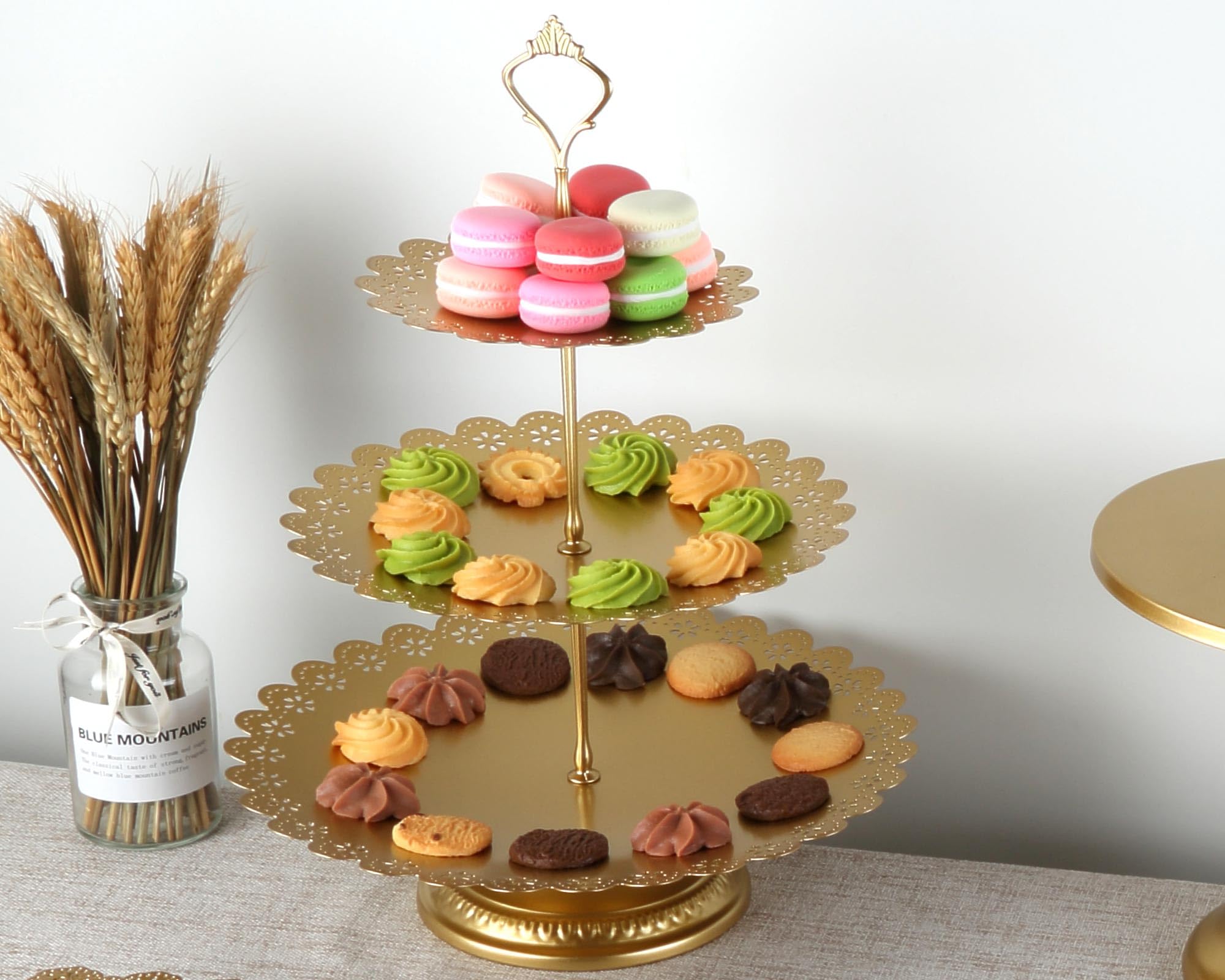 6 soportes para tartas de metal dorado, soportes para cupcakes para mesa de postre, boda, cumpleaños