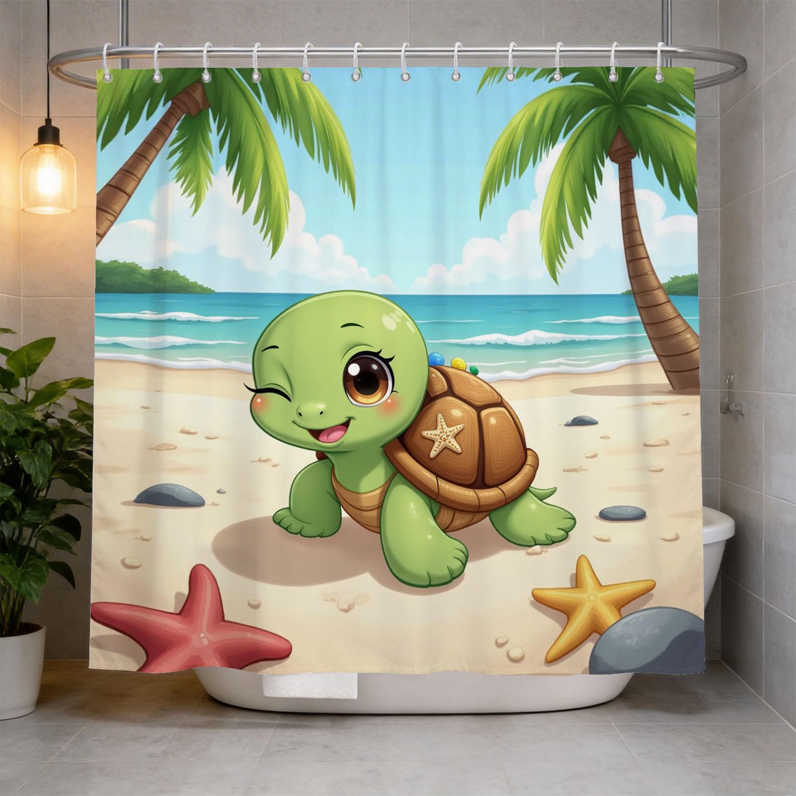 Hongduo 3D Turtle Ocean Shower Curtain for Stalls Bathtubs Teenager Bathroom Decor Shower Curtain Set Polyester Fabric Waterproof 200x200cm/79X79 Inch with Hooks