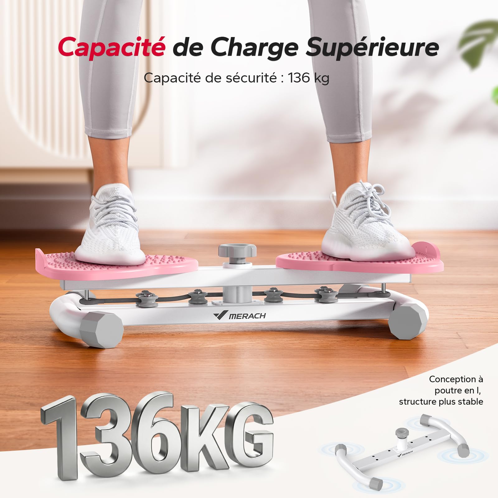 MERACH Twist Waist Board, Twist Disque de Taille avec 2 Élastiques de Résistance, Planche à Torsion Fitness pour l'Entraînement de la Taille＆Hanches, Faible Bruit, 136 KG Max pour Maison