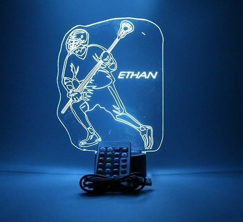 Miniatura 2 de Lacrosse Luz nocturna LED Gratis Nombre personalizado Lacrosse Player Lámpara de mesa con mando a distancia, 16 opciones de color diferentes,