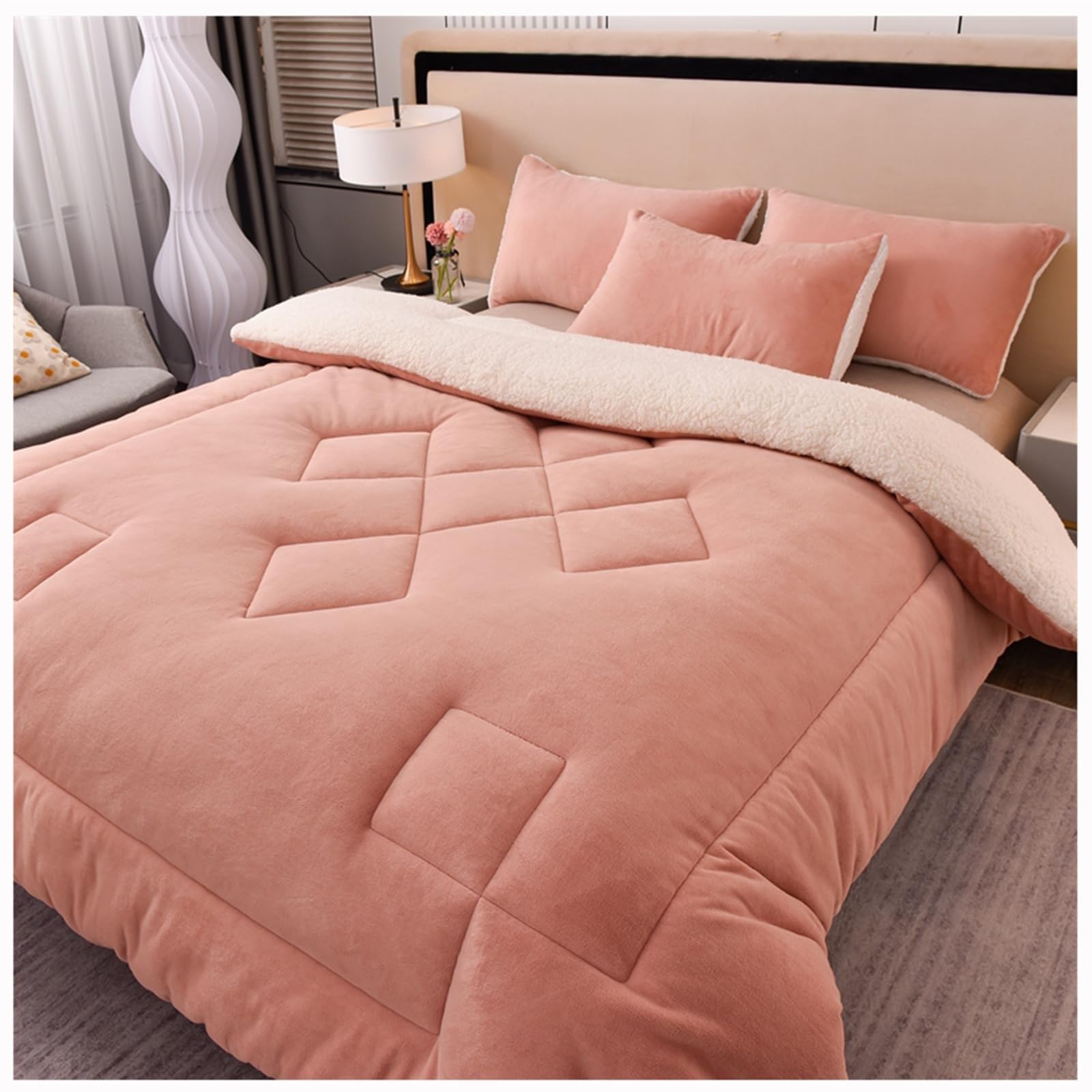 Full/Queen Thicken Lamb Fleece Quilts，Double-Sided Velvet Blanket，Cozy Plush Warm Oversized Blanket(Color4,150x200cm(3.5KG))