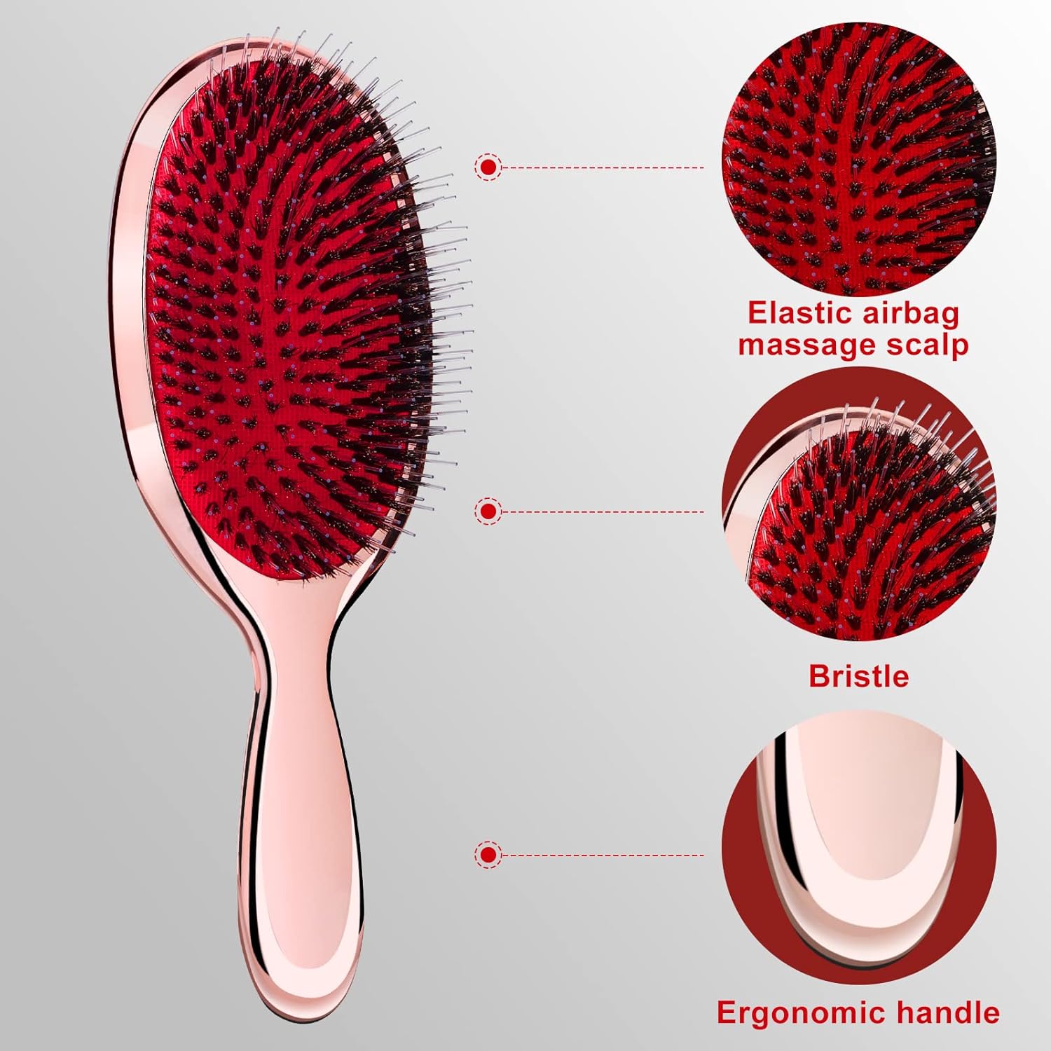 Sibba Anti-static Hair Brush Paddle Massage Detangle Natural Bristle Cushion Nylon Brush Comb for Women, Gold - Image 5