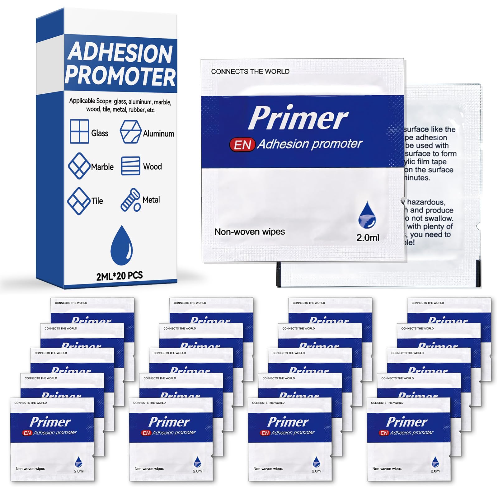 Photo 1 of 20 Pcs Adhesion Promoter for Plastic, Professional Adhesive Promoter, Metal, Plastic Adhesion Promoter Enhancing Bond Strength of Double Sided Mounting Tape & Molding Tape