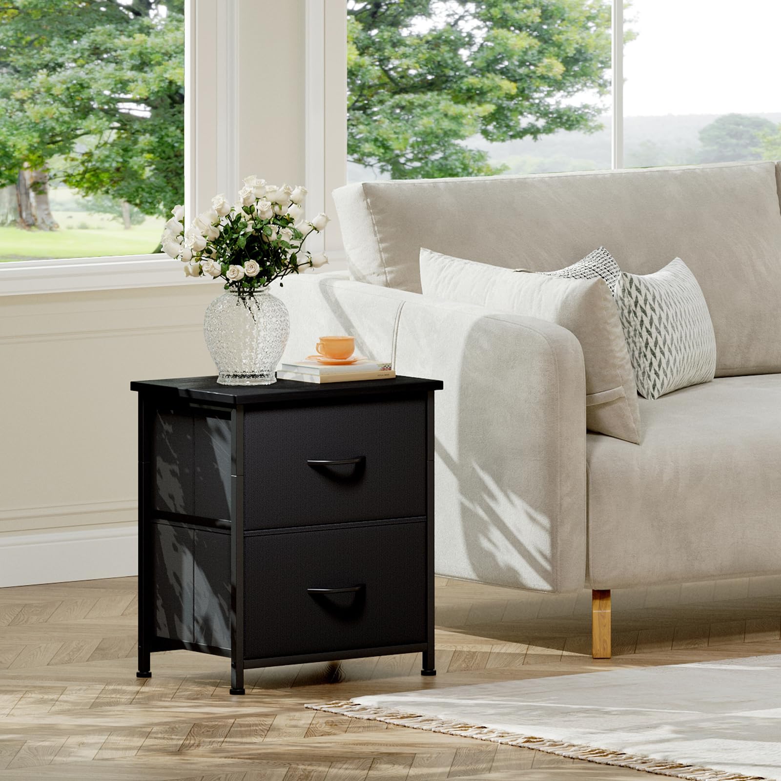 DITUDO Opbergkasten Minimalistisch Nachtkastje Met 2 Laden Nachtkastje Met Opbergruimte Kleine Bijzettafel Slaapkamer Koffietafel Hal Opbergruimte Entree Of Woonkamer Color Grey Size 48 40 50cm