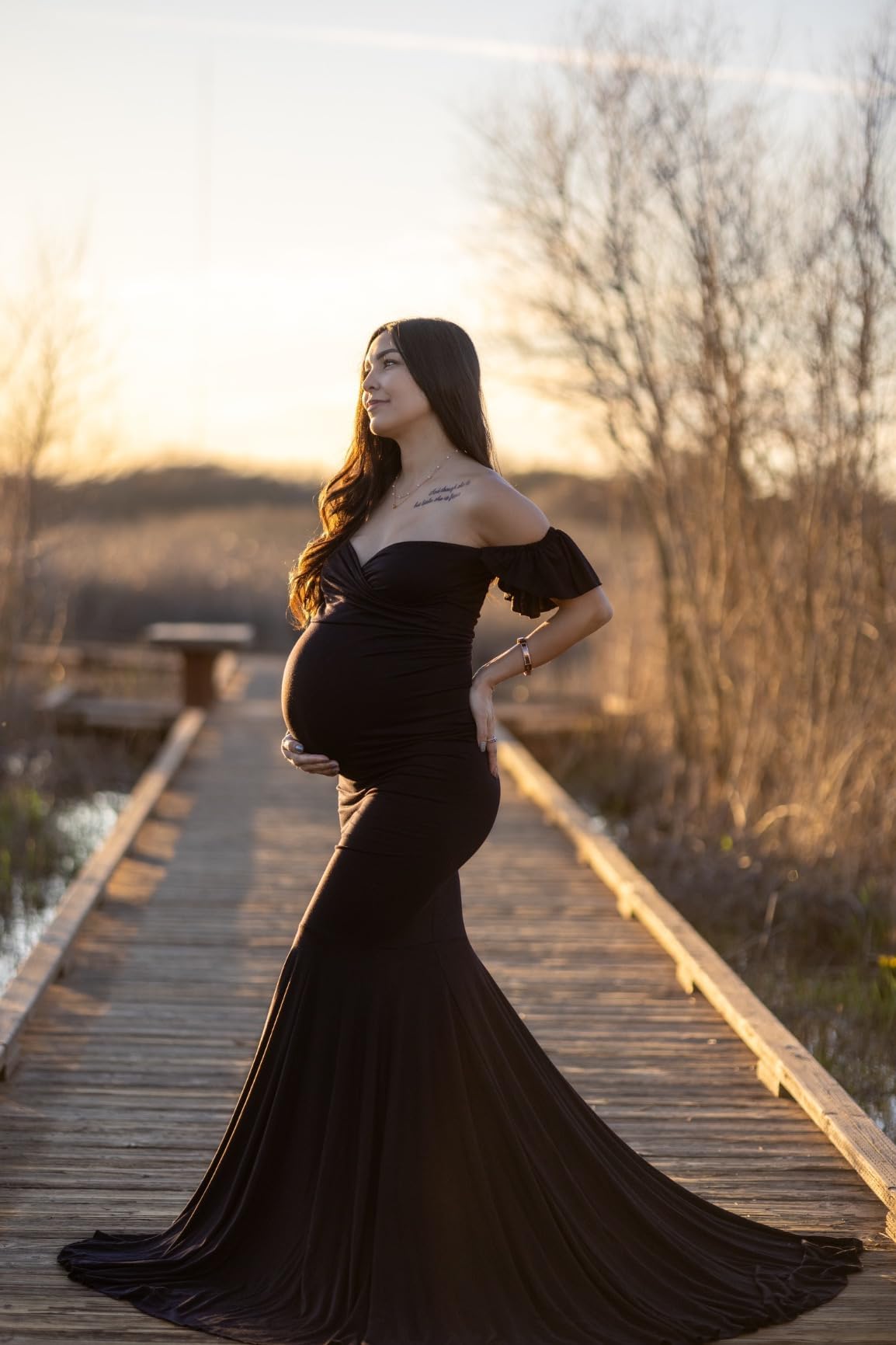 Saslax Vestido de fiesta de nacimiento para mujer con volantes