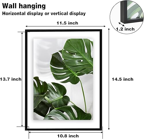 Miniatura 2 de Fixwal Juego de 2 marcos flotantes negros de 11 x 14 pulgadas, marco de fotos de doble vidrio para fotos de 11 x 14 pulgadas o más pequeños, hecho