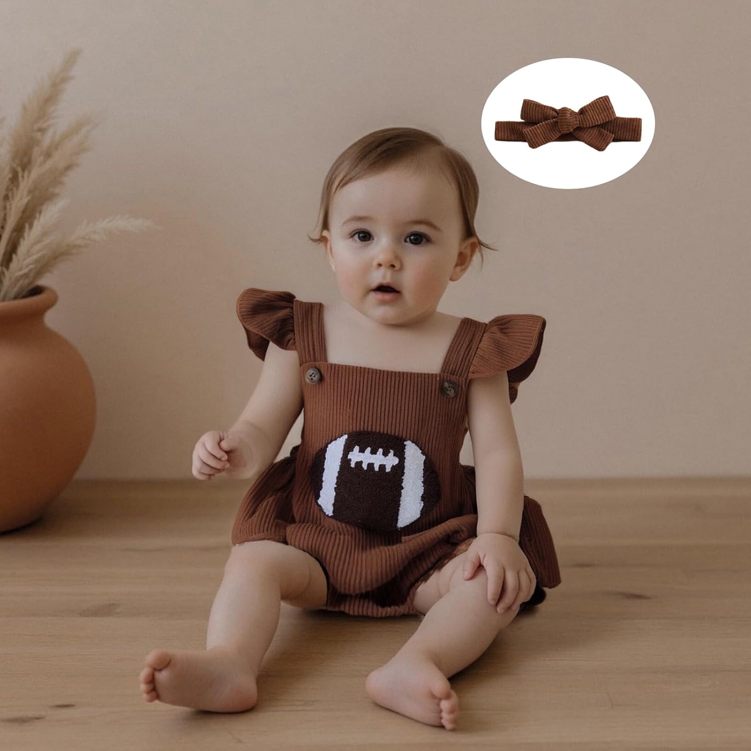 Football Baby Boy Girl Outfit Embroidery Game Day Rugby Suspender Romper Overall Sleeveless Corduroy Sport Bodysuit - Image 4