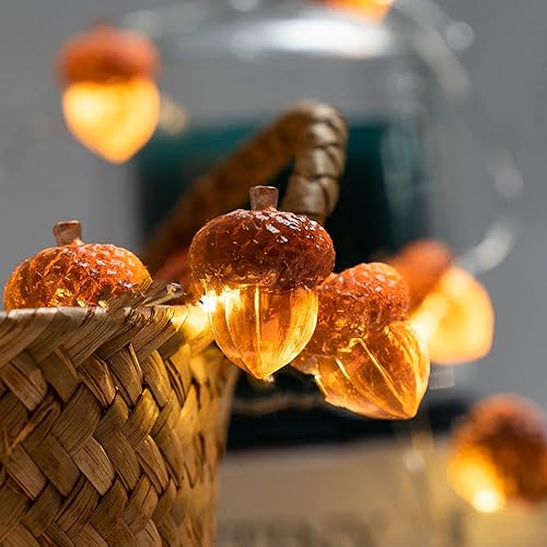 Miniatura 5 de Guirnalda de luces 3D de bellota para decoración de otoño, tamaño completo, tema de Navidad de bellota de 10 pies, 30 LED, 8 modos parpadeantes con