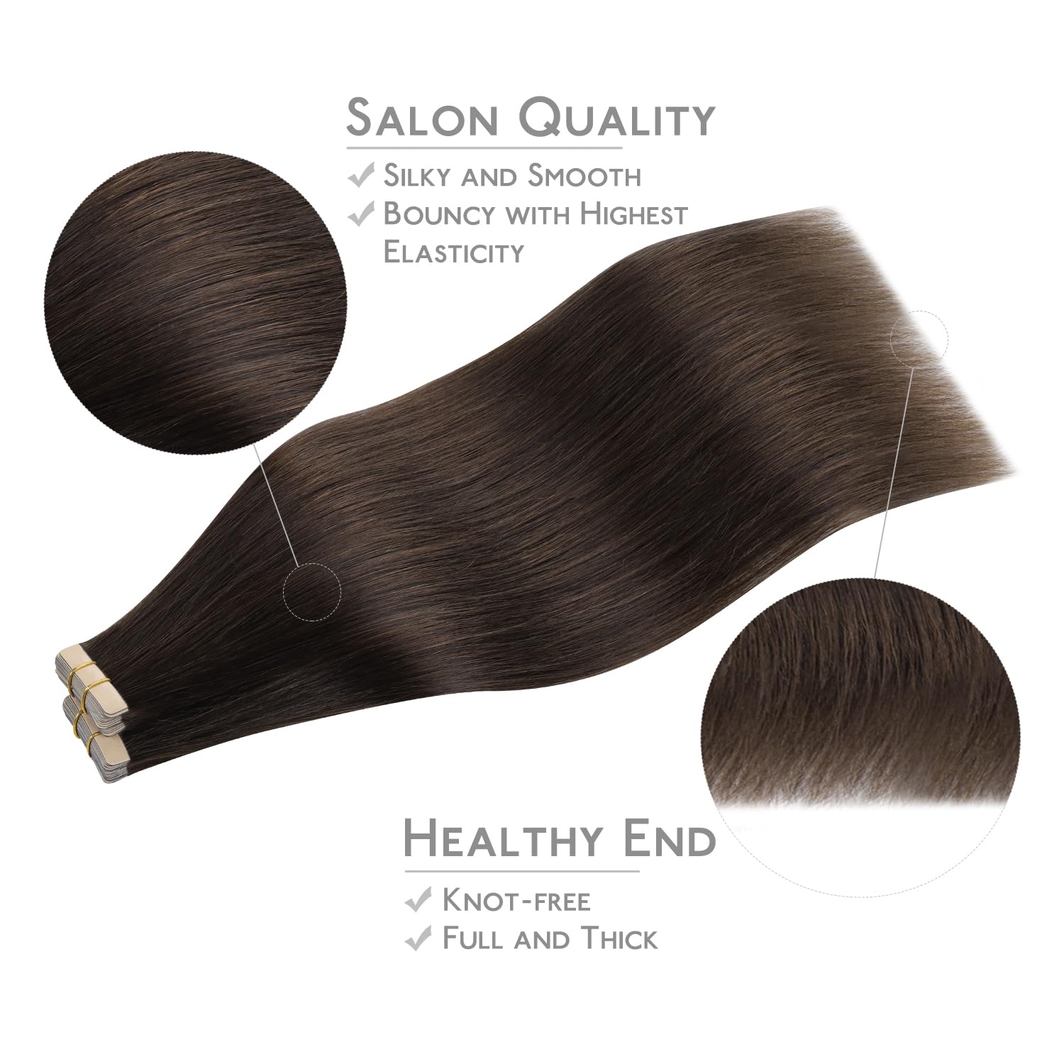WENNALIFE Extensiones Adhesivas Pelo Natural, 55cm, 100g, 40 Piezas, Helles Dunkel Braun, Extensiones Pelo Natural Remy Cabello Humano - 4