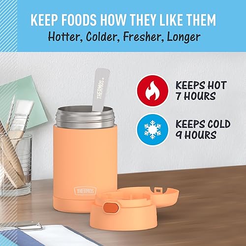 Miniatura 5 de THERMOS FUNTAINER Tarro de alimentos de acero inoxidable aislado al vacío de 16 onzas con cuchara plegable, naranja neón