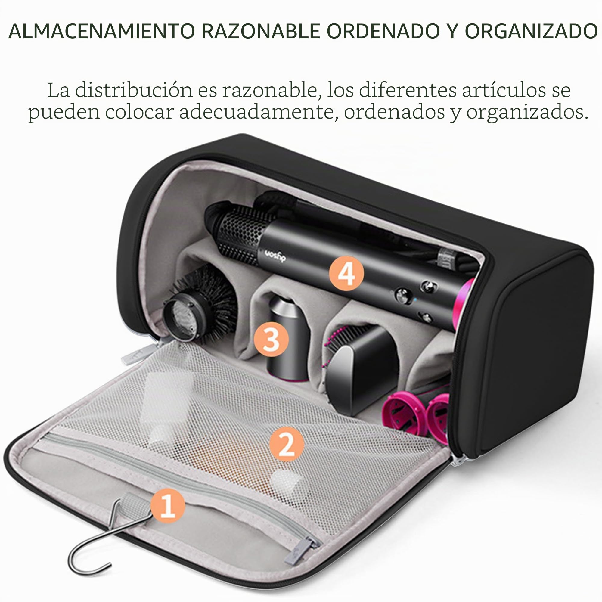 Estuche Organizador de Viaje Impermeable Compatible con Airwrap/Airstrait/Supersonic - Funda Protectora Portátil con Gancho para Plancha de Pelo, Secador, Moldeador y Accesorios (Negro)