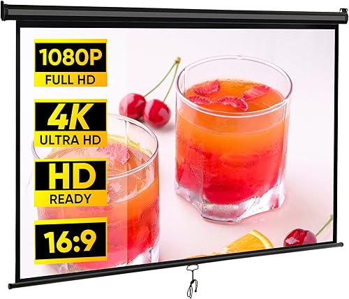 Miniatura 10 de Pantalla de proyector 100 pulgadas 16:9 HD portátil manual desplegable pantalla de proyector, montaje en pared en el techo retráctil pantalla ancha