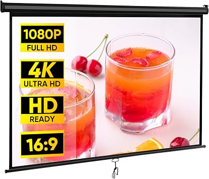 Projector Screen 80 Inch 169 HD Portable Manual Pull Down Projector Screen, Wall Ceiling Mounted Retractable Widescreen for Home Theater Cinema Office Movie TV Game Black, 80in 169