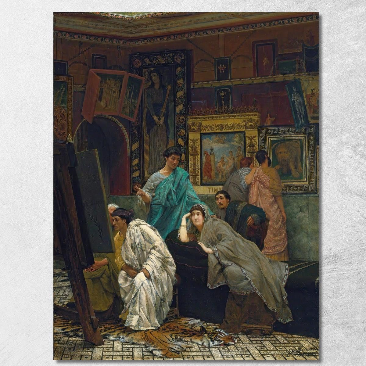 Der Sammler von Gemälden in der Zeit des Augusto Lawrence Alma-Tadema, lat39 Kunstdruck auf Leinwand, fertig zum Aufhängen, hochwertig, 75 x 60 cm