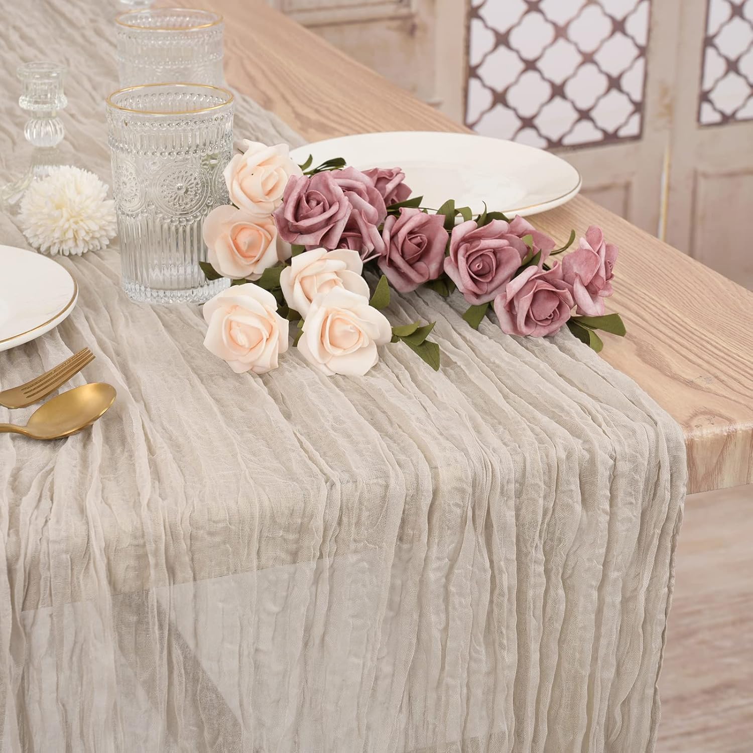 Chemin de Table Gaze Lot de 6 Marron Gris 90 × 300 cm Mariage