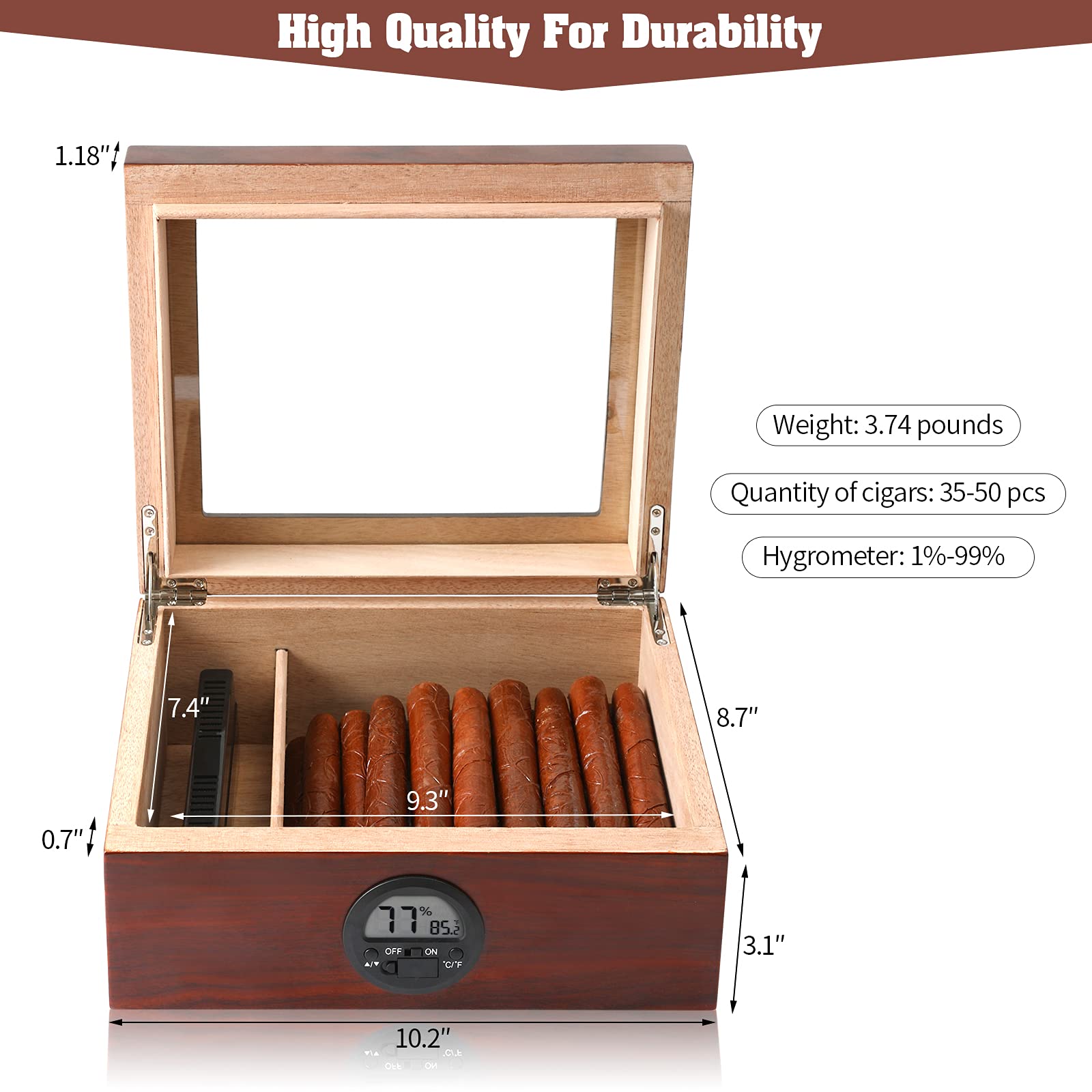 Robeent Cedar Cigar Humidors Box.with Multifunction Digital Hygrometer