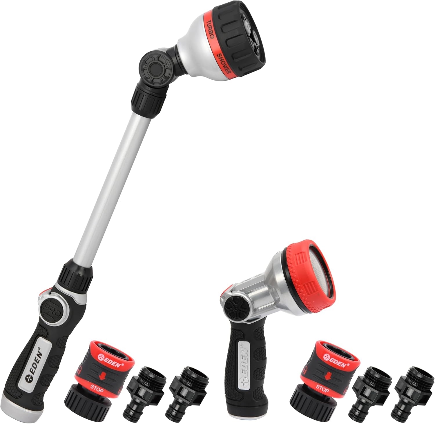 Eden 98653 Pro Metal 6-Pattern 18” Watering Wand and Metal Garden Nozzle Value Bundle