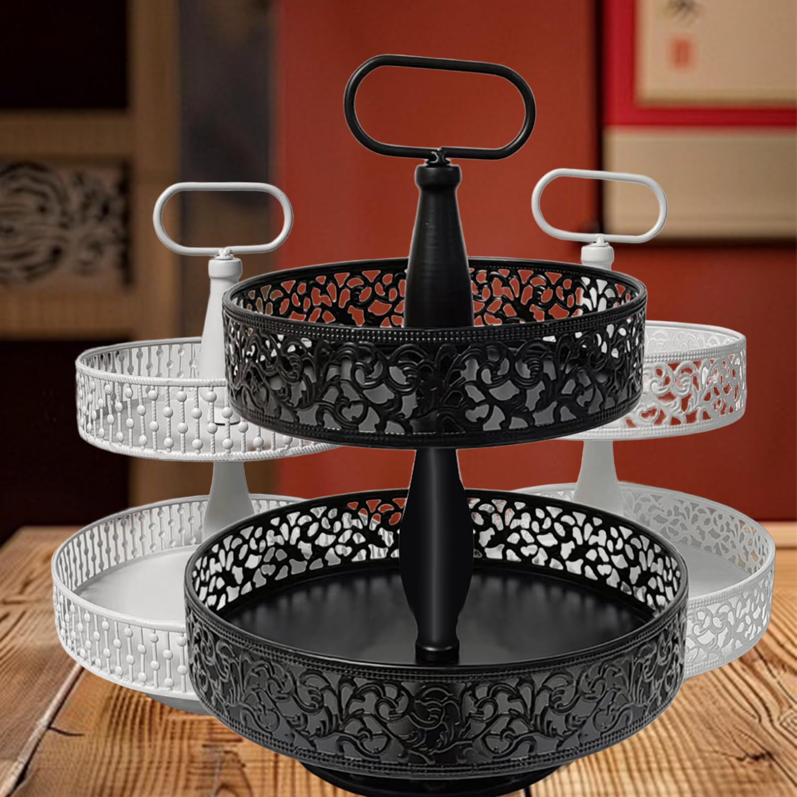 Cesto Frutta A 2 Livelli In Ferro Resistente, Porta Frutta E Verdura Multifunzionale 25x25x33,8 Cm, Stile Minimalista Per Cucina E Tavola