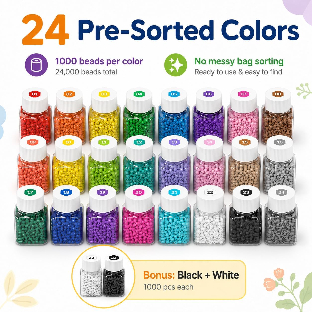 24000 6mm Fuse Beads Kit - 24 Colors, Homeschool Arts and Crafts Supplies for Kids, Art Decorations for Room,Give 1000 Black and 1000 White Beads,Birthday Gifts for Girls and Boys Age 8+