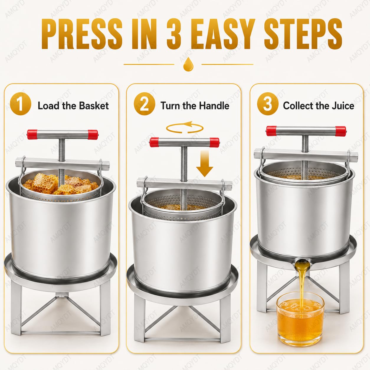 Máquina extractora de miel, prensador manual de acero inoxidable, 12,6 L para apicultura, zumo de frutas y vino, prensa de miel de gran capacidad