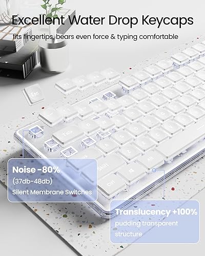 Miniatura 22 de V3 - Combo de teclado y mouse inalámbricos, Bluetooth/2.4G recargable, con iluminación silenciosa, teclado y mouse con retroiluminación blanca,