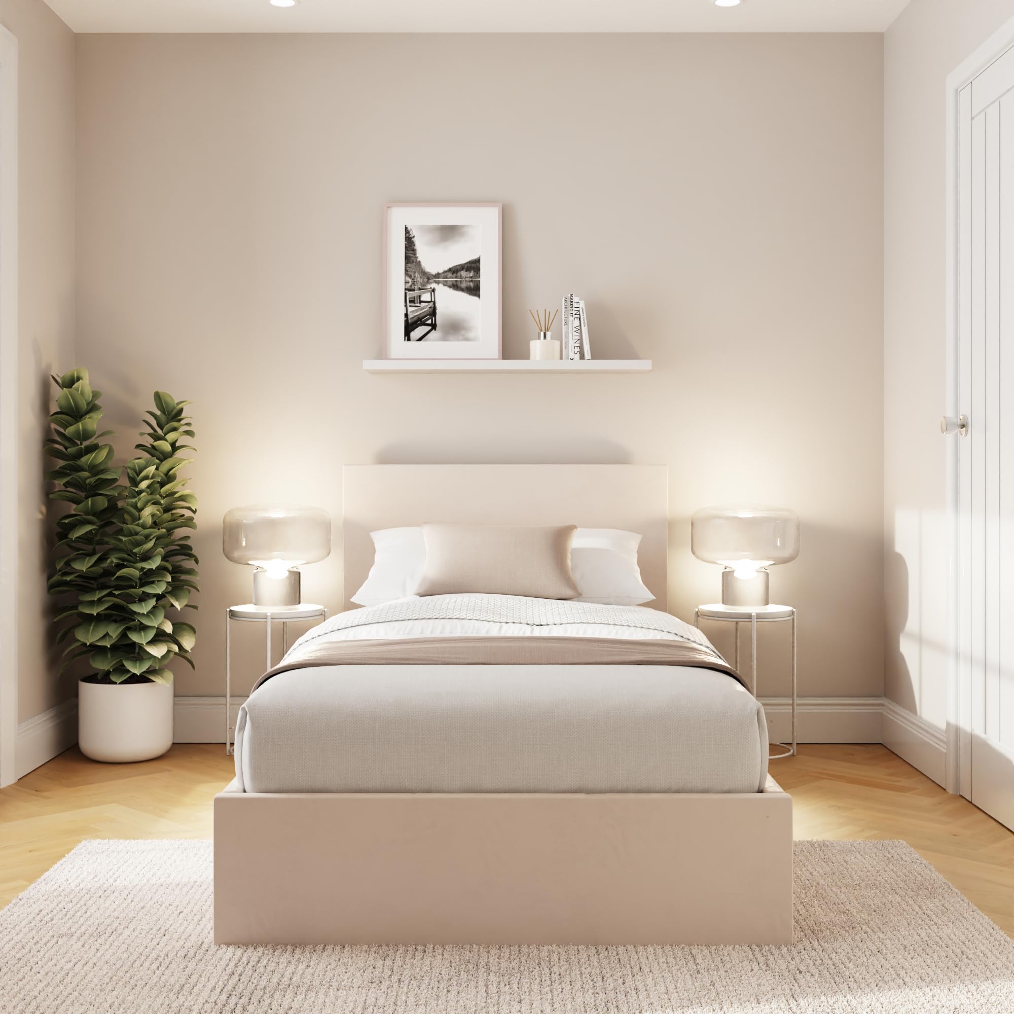GFW - Bed - Single - Velvet - Natural