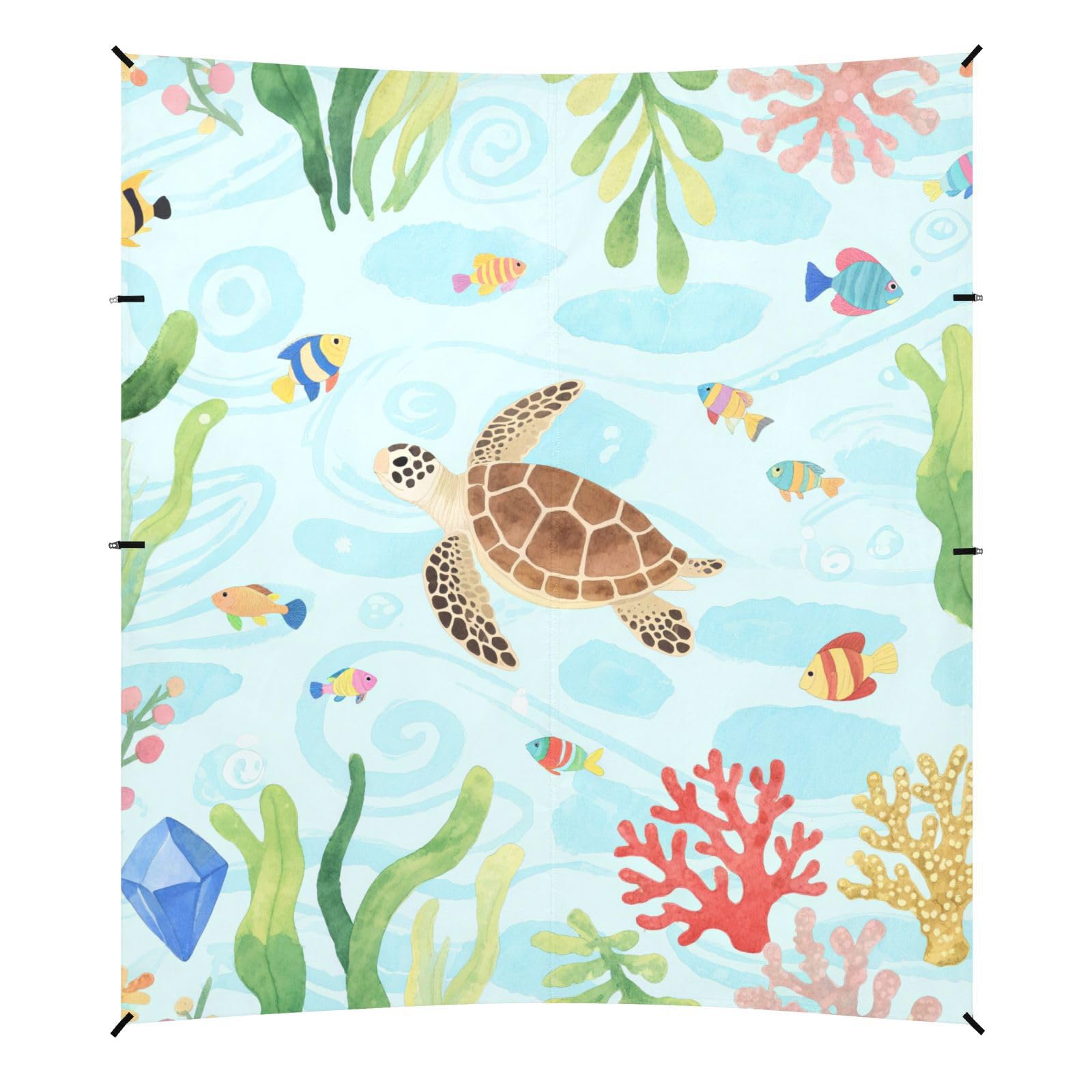 Acquerello Kid Style Tartaruga Animale Pesce Progettato UPF50 Tenda da Spiaggia Resistente all'acqua Portatile Sole Shelter con Tasche di Sabbia per Campeggio, Picnic, Cortile Paraguas para Playa