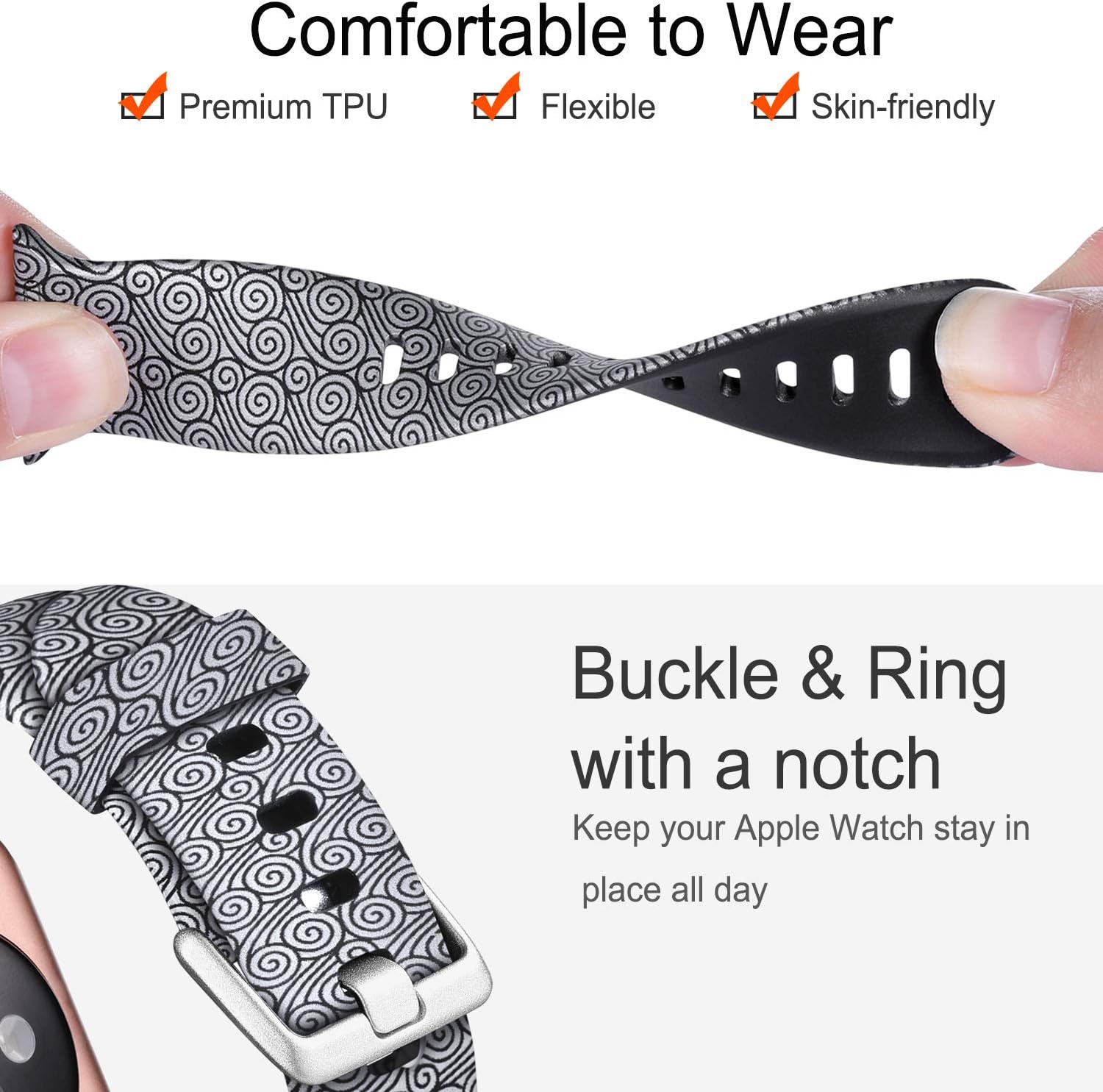 Laffav Compatible with Apple Watch Band 38mm with Case, Soft Waterproof Pattern Bands Strap for iWatch Series 3 2 1, Cloud, S/M