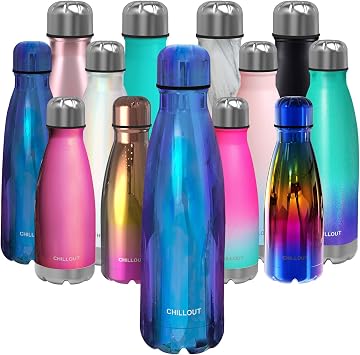 CHILLOUT LIFE 17oz Insulated Stainless Steel Water Bottle, Leak Proof | Metal Water Bottle, Keeps Drinks Cold 24H & Hot 12H, Leak-Proof Screw Lid, Perfect for School, Travel, Gym & Sports