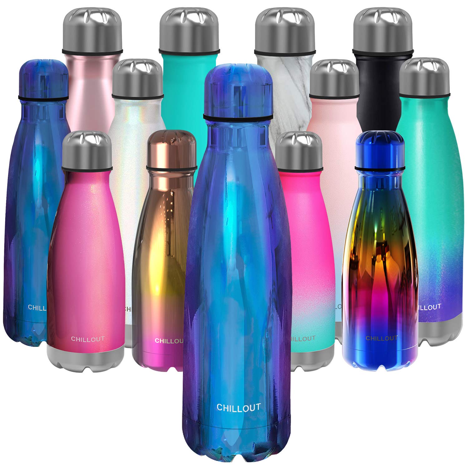 CHILLOUT LIFE Stainless Steel Water Bottle: 17 oz Double Wall Insulated Cola Bottle Shape for Cold and Warm Drinks, BPA Free Metal Sports Bottle,