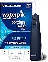 Waterpik Flosser de água portátil recarregável sem fio para dentes, gengivas, suspensórios e viagens com 2 pontas de fio dental, impermeável, aceito pela ADA, azul WF-20, embalagem pode variar
