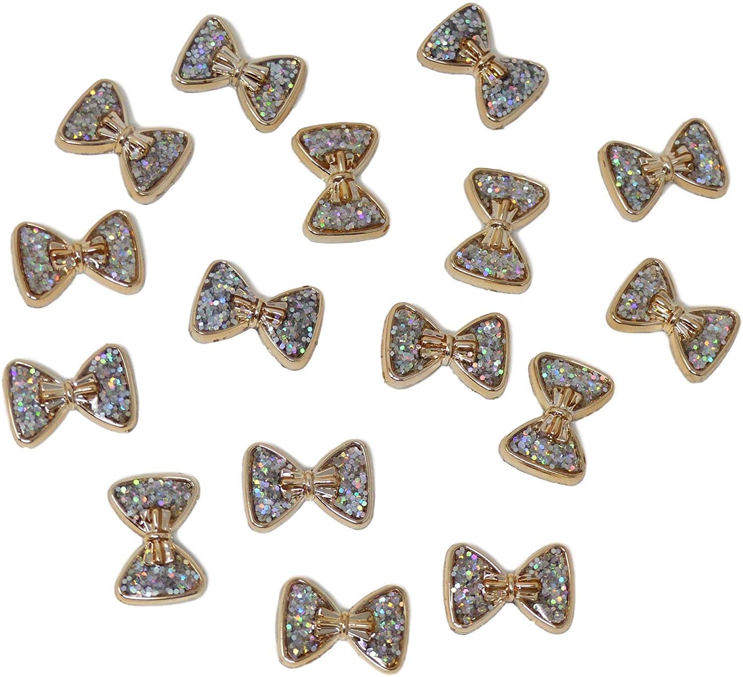 Syntego Gold 50Pcs Resin Cabochons With Iridescent Glitter Sparkle Dots Flat Back Embellishments For Crafts (50Pcs Bows)