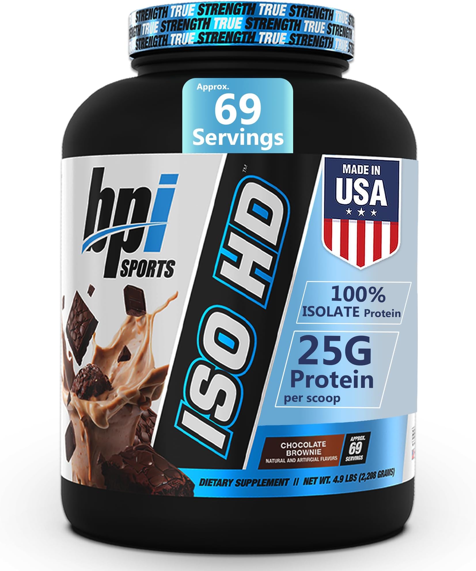BPI Sports ISO HD Isolate Protein Powder – 100% Whey Isolate, Protein Powder for Muscle Gain - Chocolate Brownie, 5.4 Pounds - 69 Servings