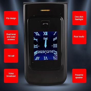 Senior Cell Phone, Flip Design, Dual Screens, Big Buttons, Clear Sound, SOS with , 4G Unlocked (Black)