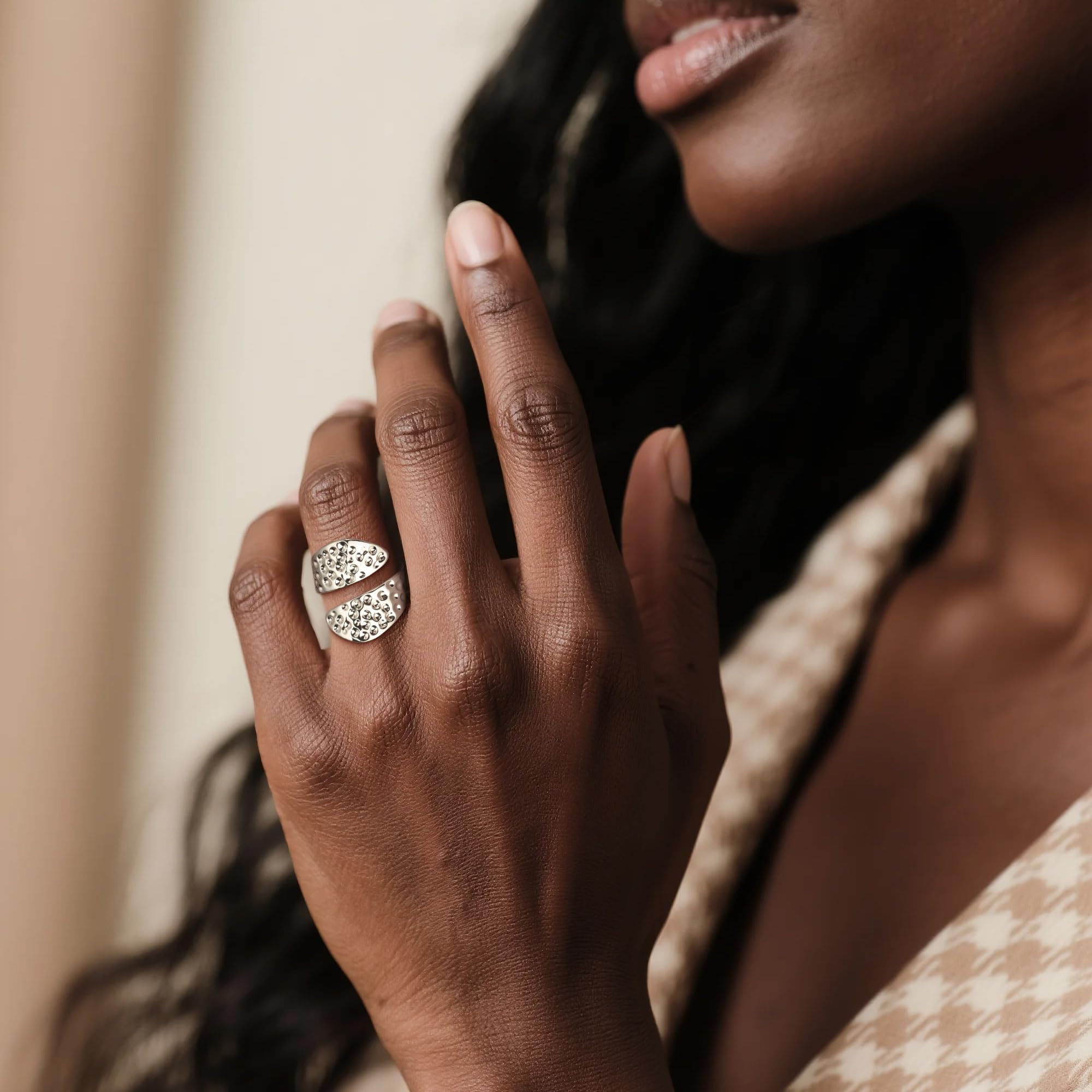ALEXCRAFT Sterling Silber 925 Ringe für Damen, 14K Vergoldet Ring Einfacher Offen Hammer Verstellbare Ringe Glatter Kleine Wassertropfen Ring Breit Groß Daumen Finger Ringen für Damen Frauen Herren