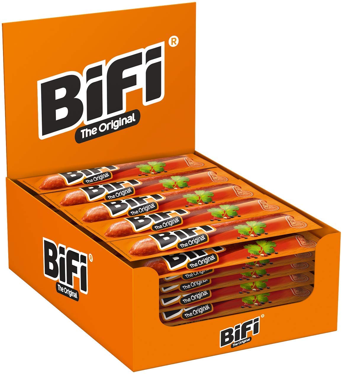 BiFi Original – Herzhafter Salami Fleischsnack – Geräucherte Mini Wurst als Snack to go – 40er Box (40 x 25 g)