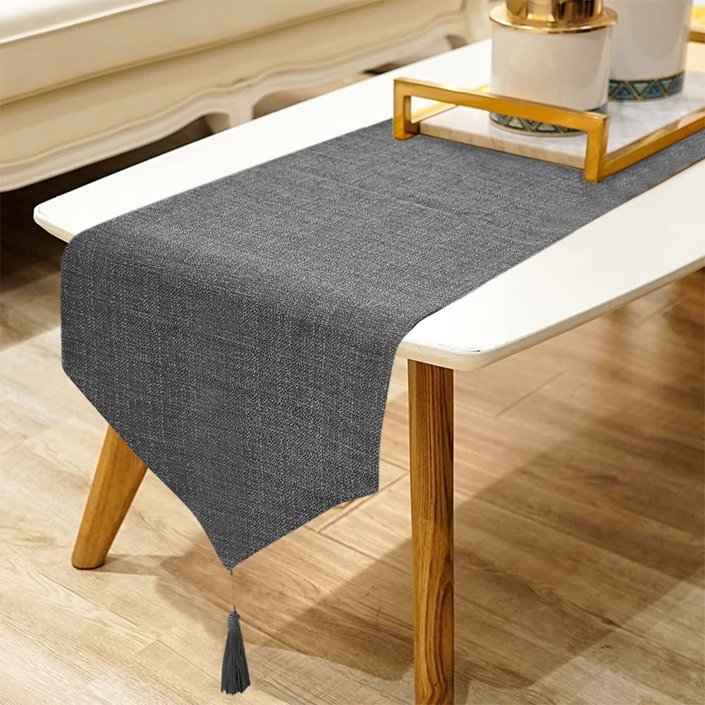 WAITER TREE Burlap Linen Style Table Runner with Tassels Rustic Farmhouse Dresser Scarf for Dining Table Banquet Party Home Decor (Grey, 35 x 130cm) — image 1
