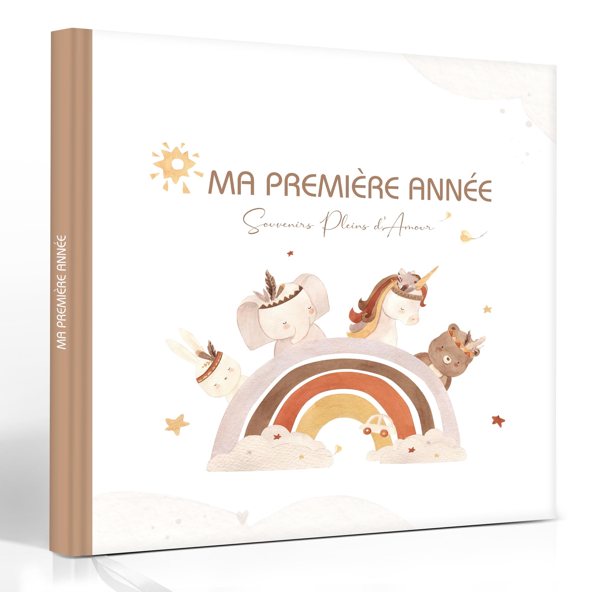 Hyggartn Livre de Naissance et Album Photo Bébé 84 Pages avec Autocollants - Journal à Remplir Photos et Textes, Cadeau Baptême Fille Garçon Fête Prénatale (Motif arc-en-ciel)