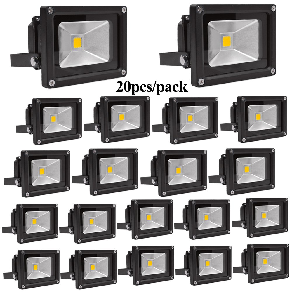 Leetop 20X 10W Warm White Led Floodlight,Energy Saving Outdoor Waterproof IP65 Security Lighting