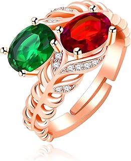 Uloveido Women's Multicolor Pear Cut Created Tourmaline Rings Rose Gold Plated Flower October Birthstone Adjustable Rings Birthday Gifts Ideas RJ134