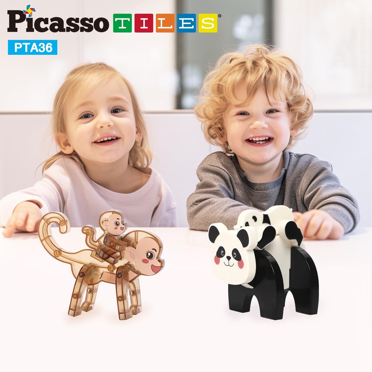 Amazon.com: PicassoTiles Magnetic Build a Panda & Monkey Set