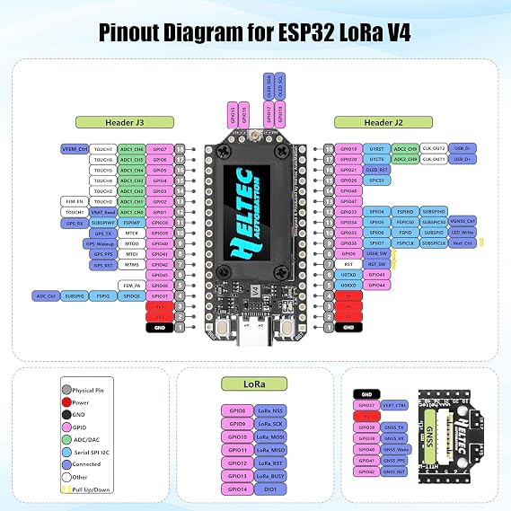 WiFi LoRa 32 V4 ESP32 LoRa Development Board with OLED Display, 27dBm SX1262 Chip, Battery & 915MHz Antenna Protective Case Kit, Compatible with Arduino IDE for IoT, LoRa & Mesh Projects
