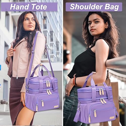 Miniatura 6 de Weitars Lonchera térmica para mujeres y hombres, con doble compartimento, impermeable, reutilizable, grande, bolsa de almuerzo amplia abierta, bolsa