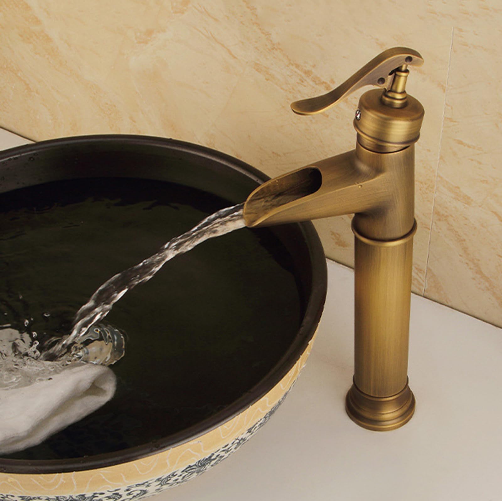 Rubinetto Retro Cascata Aperto Caldo E Freddo Rubinetto Bagno Lavabo Alto G1/2 Ottone Vintage,antico,alto