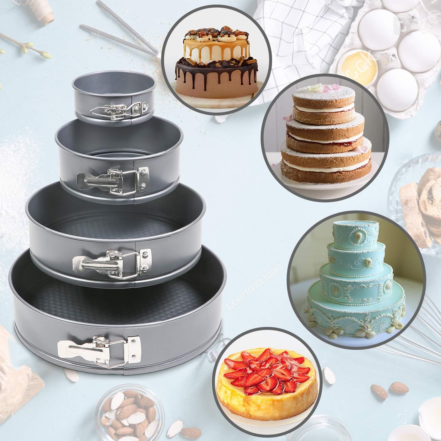 Fit Meal Prep [4 Pack] Springform Pan Set - 4.5, 7, 9.5, 11 Inches Cheesecake Pans, Round Baking Pan, Nonstick Bakeware, Cake Mold, Removable Bottom for Mousse, Custard and Pie