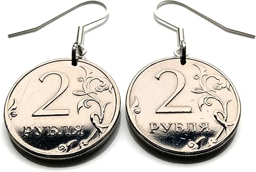 Vista 3 de 2014 Russia Rossiya 2 Ruble coin earrings double headed eagle Moscow Saint Petersburg Novosibirsk Yekaterinburg Nizhny Novgorod Kazan Sochi Ivanovo